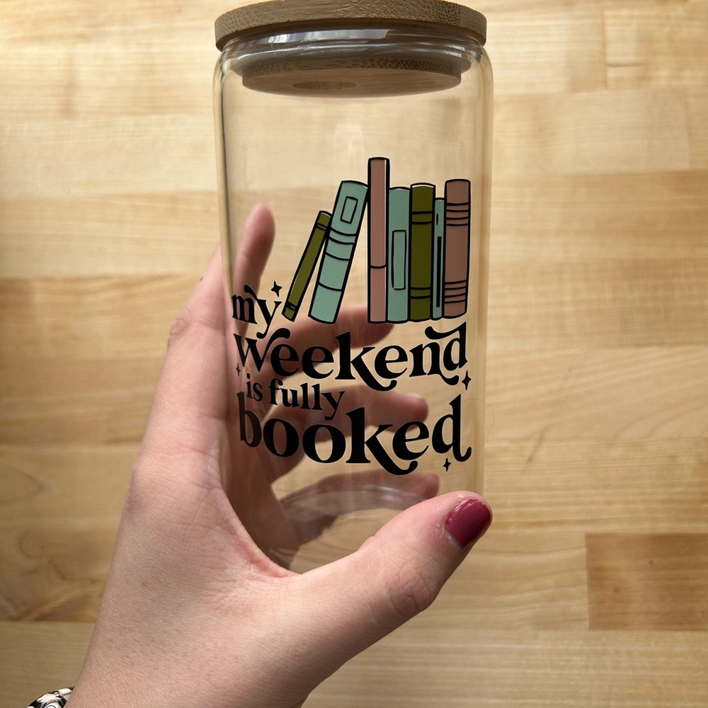 Glass Jar with Book Design and Quote